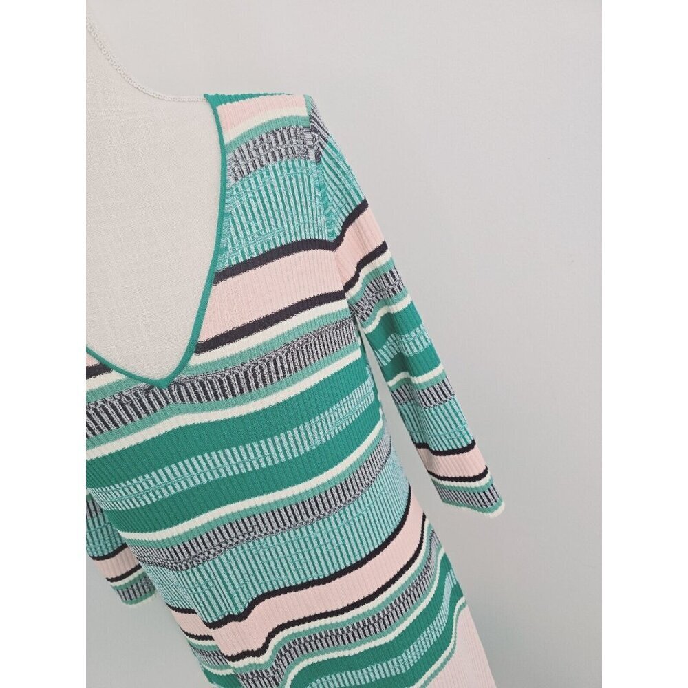 Tuckernuck Stevie Knit Sweater Color Blocked Striped V-Neck Ribbed Midi Dress S - Picture 4 of 13